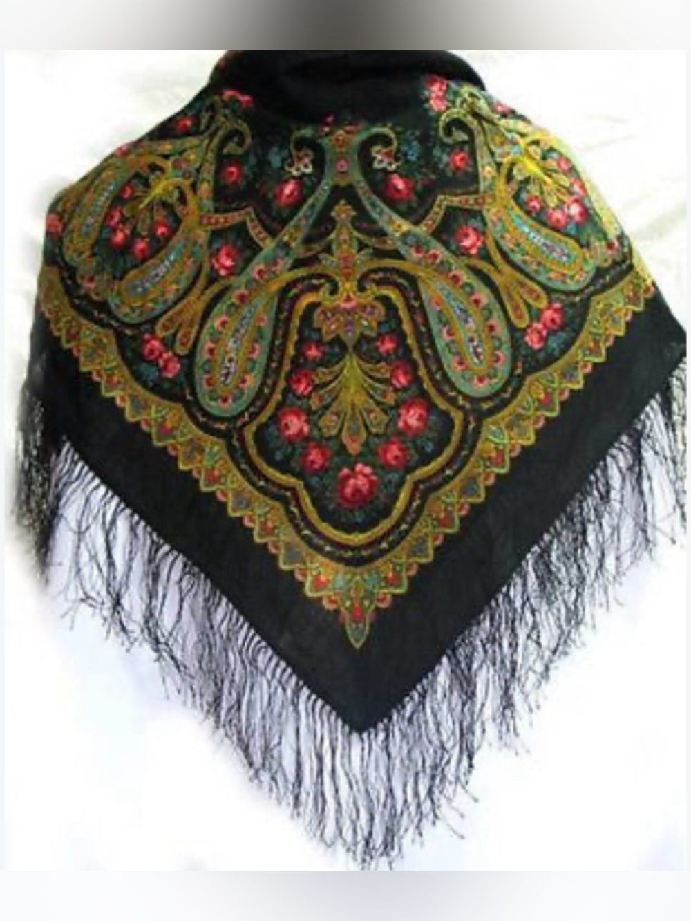 Black Floral Paisley Fringe Scarf - Women Accessories